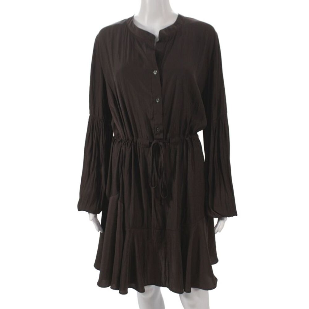 Lola & Sophie Womens Shirt Dress Brown Long Sleeve Polyester Knee Length Size L